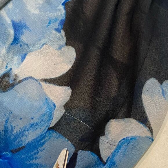 Calvin Klein Balloon Sleeve Blue Black Floral Sheer Blouse 0X Plus Size XXL - Picture 10 of 11